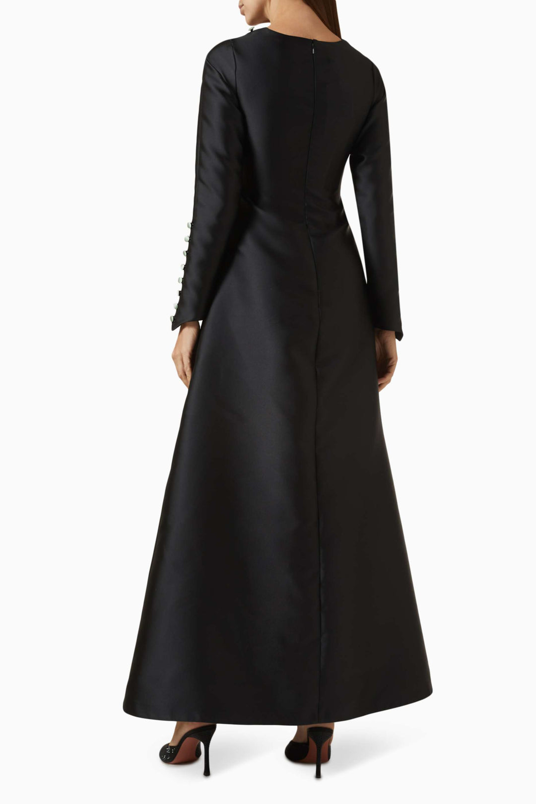 satin long-sleeve gown with button detailing – MINT GRACE