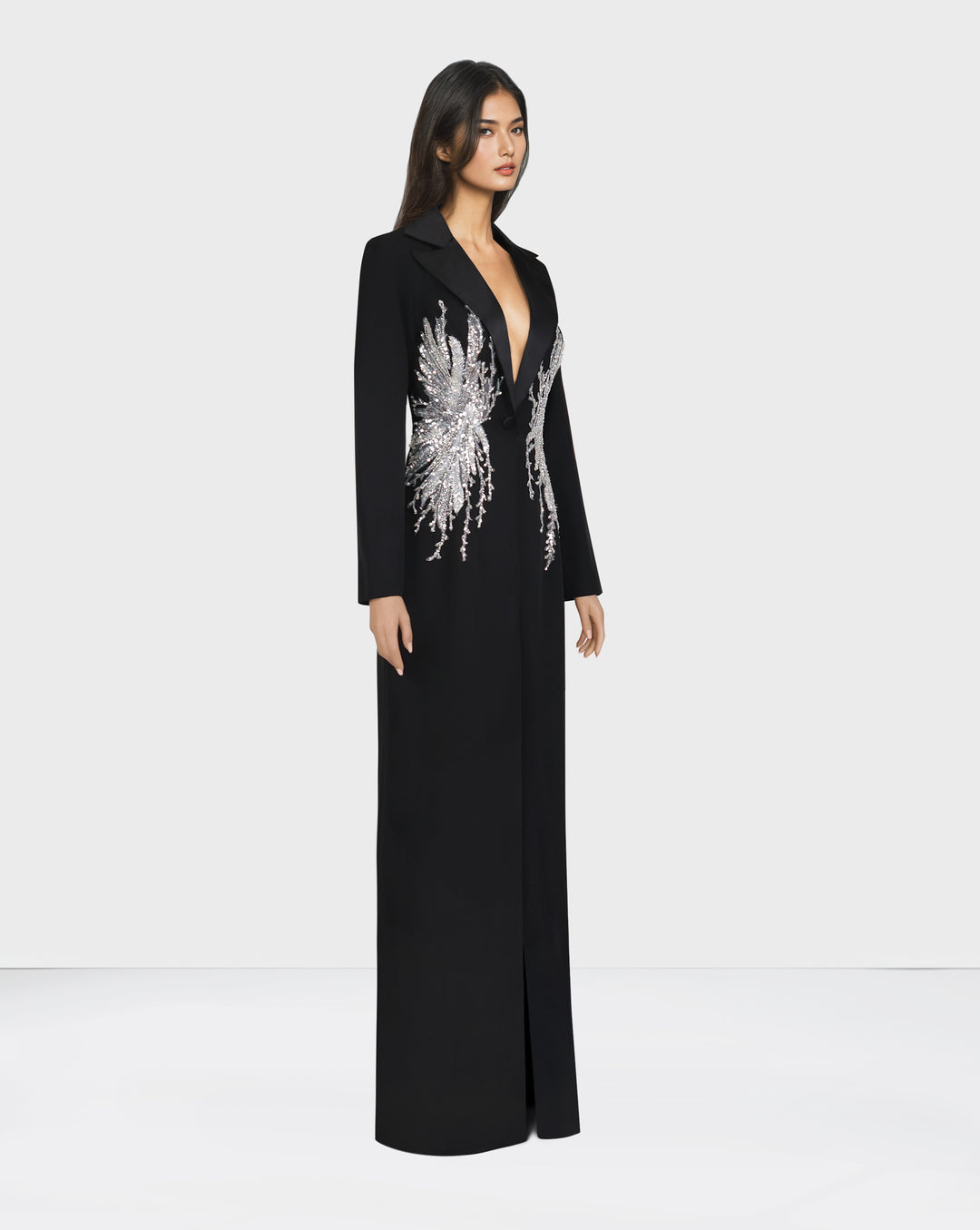 Sequined blazer dress with satin lapels