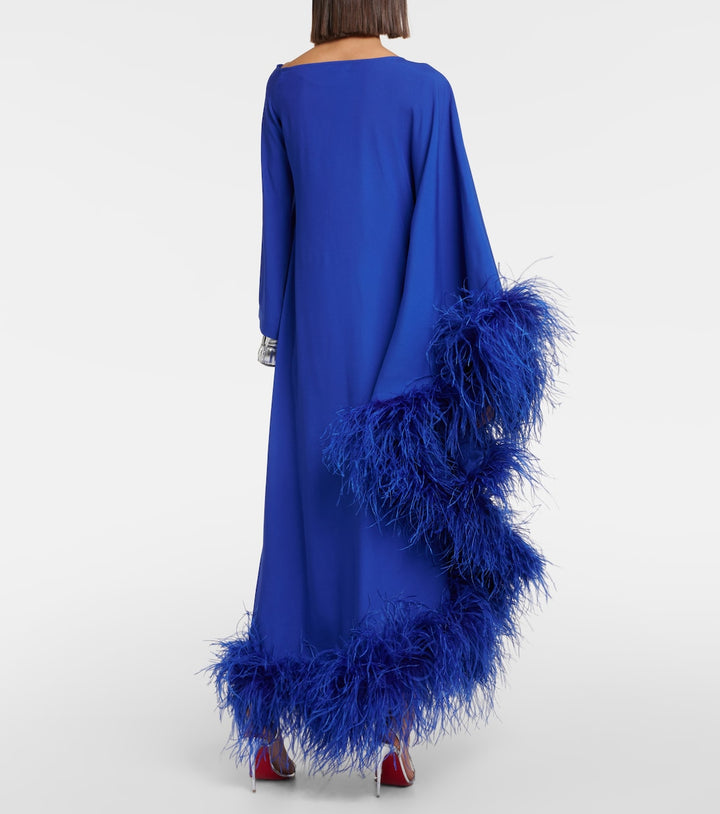 asymmetric gown with feather trim – VIVID