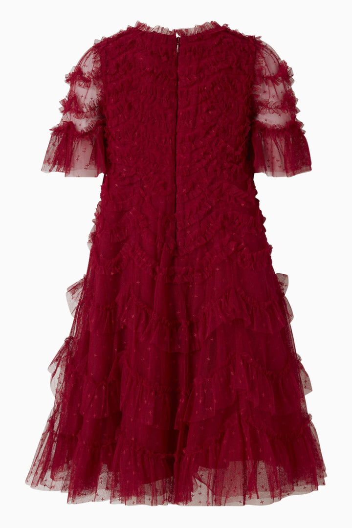 Layered Ruffle Tulle Dress with Sheer Sleeves – RUBINA