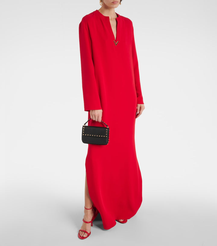 long sleeve column dress with v-slit neckline – ASHALEI