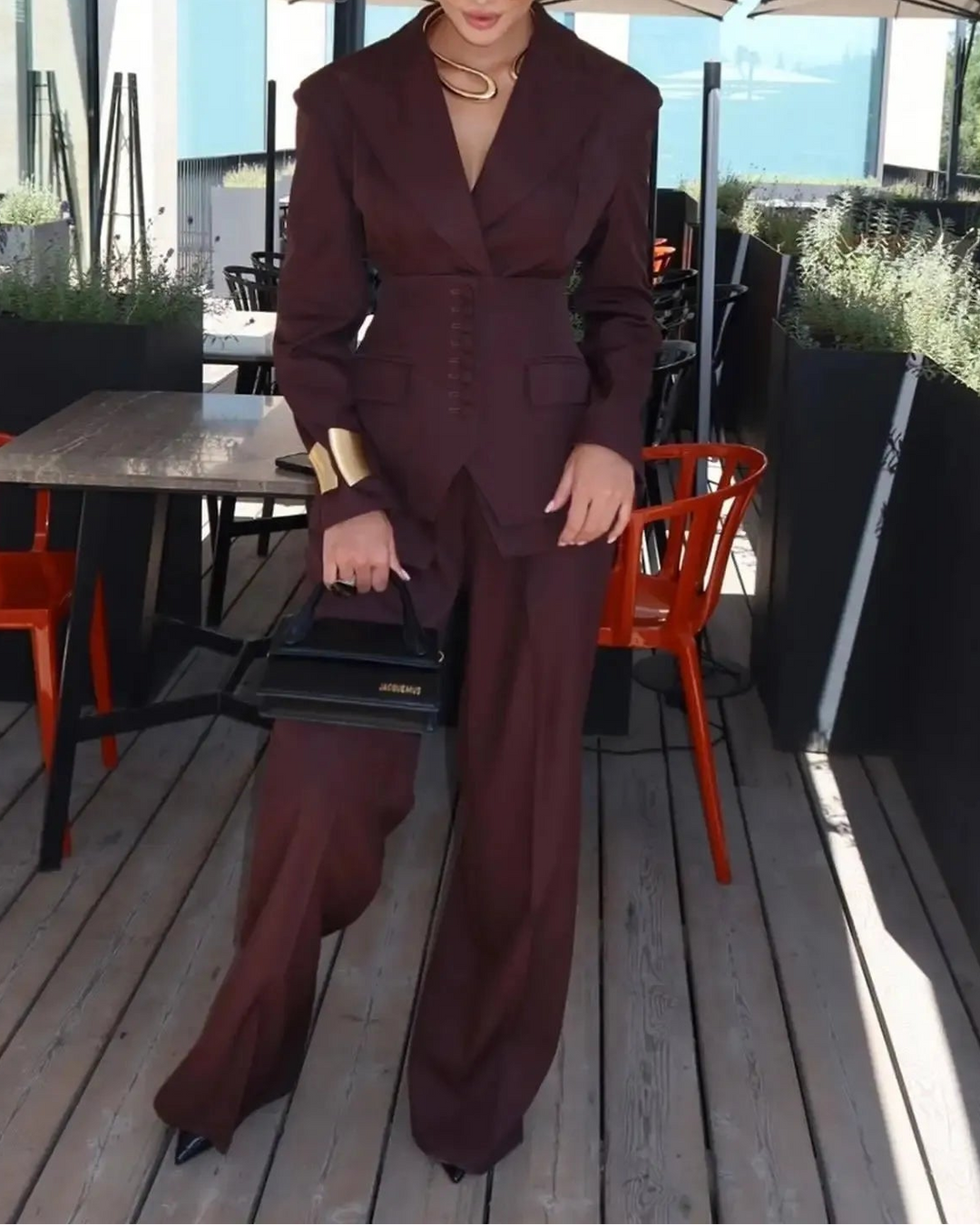 structured buttoned suit with wide-leg pants – KURELIP