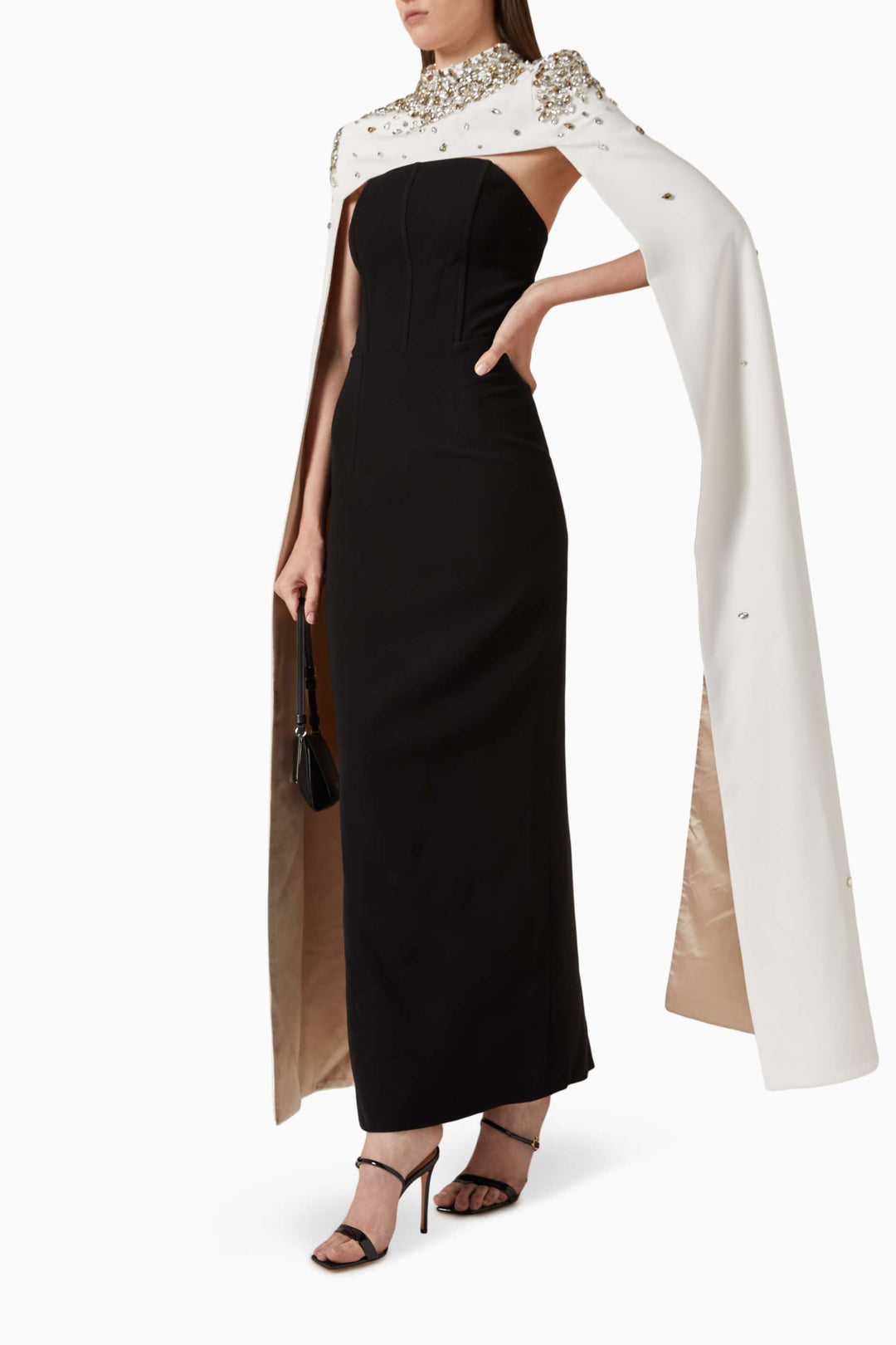 Embellished cape overlay gown – MONARCH