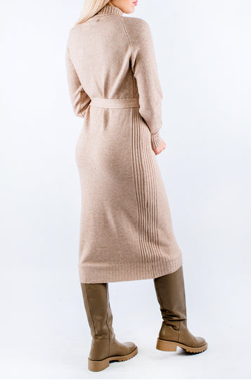 ribbed turtleneck knit dress with side buttons – ALORA