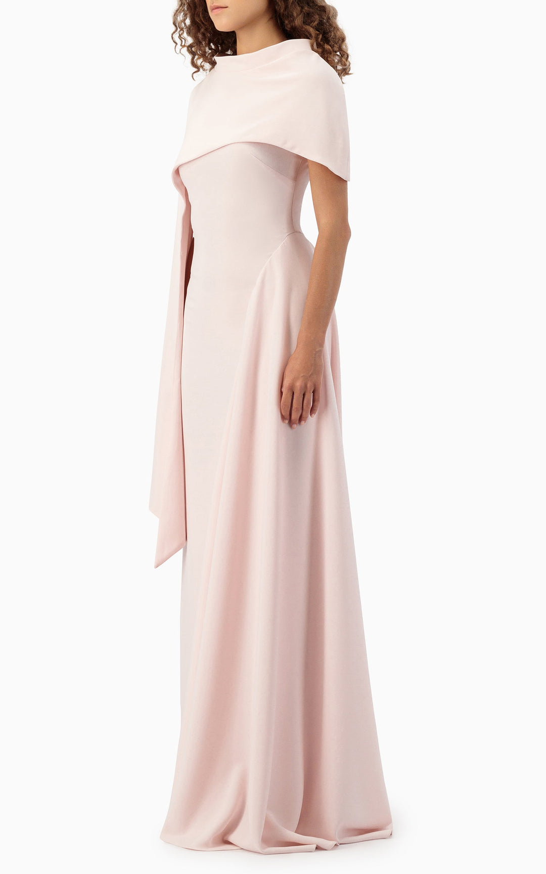 فستان منسدلة غير متماثل مع عباءة منحوتة على الكتف – نوير