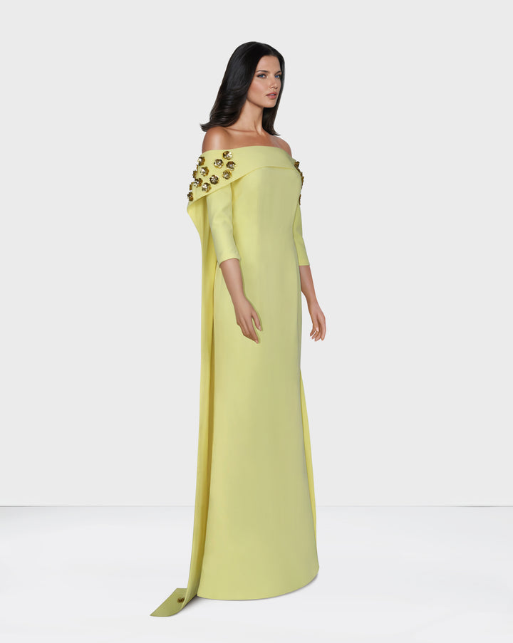 Strapless dress with back cape and 3D flowers - ZOSIME