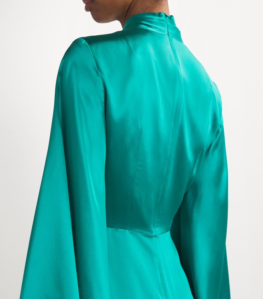 فستان ساتان ملفوف بأكمام كيمونو – إميرالد