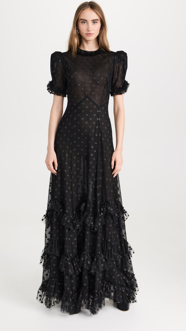 ruffled tulle gown with puff sleeves – VIENEI