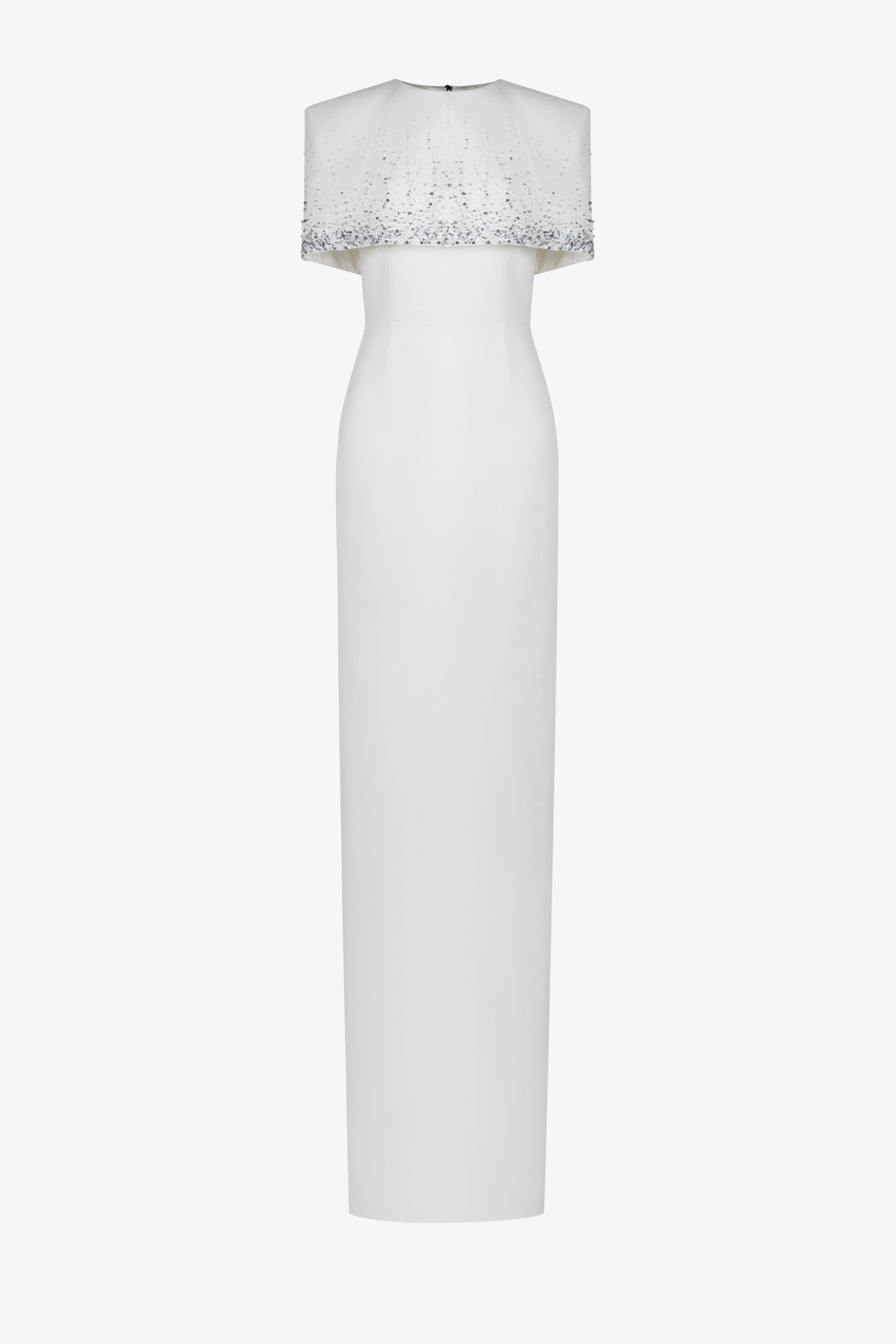 embellished cape-detail column gown – QOLEII