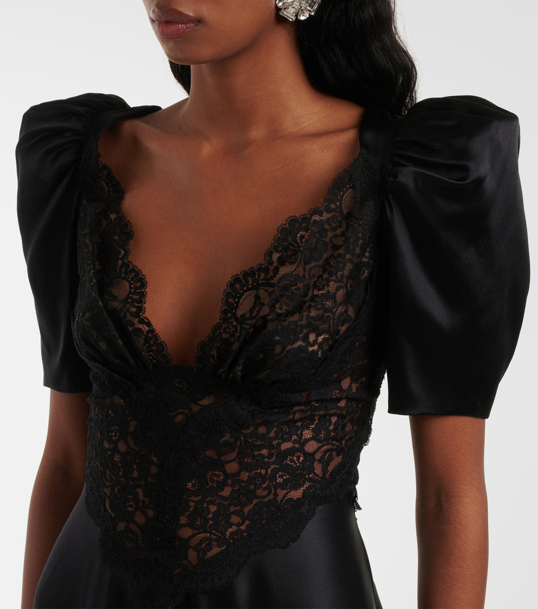 satin-lace gown with puff sleeves – SERAPHINA