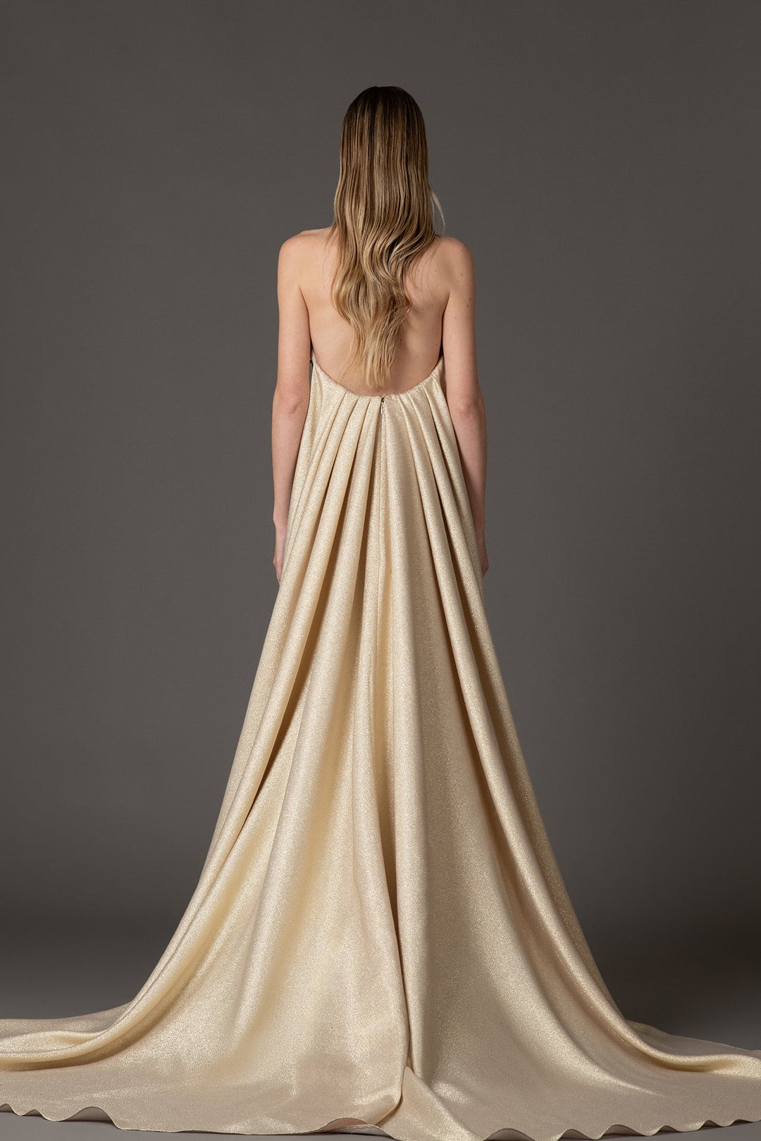 strapless crystal-embellished column gown with flowing train – LUMIÈRE