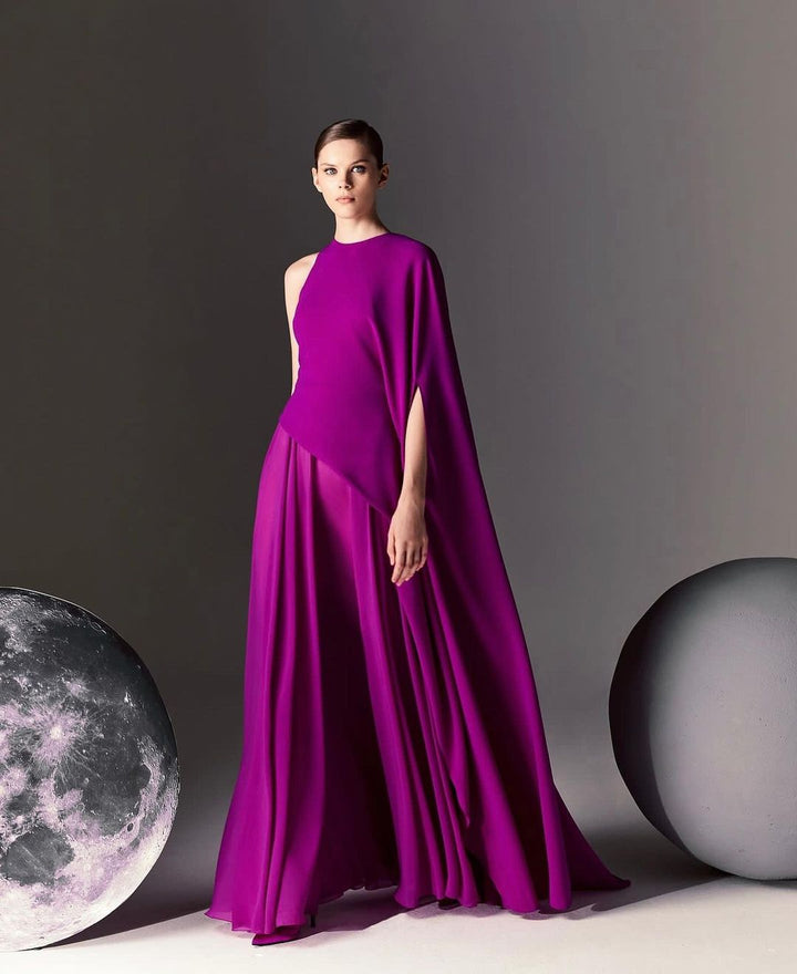 فستان بكتف واحد مع عباءة متدفقة – دارين