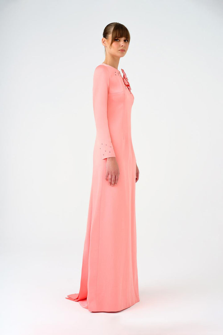 long-sleeve embellished floral evening gown – NOIRELLE