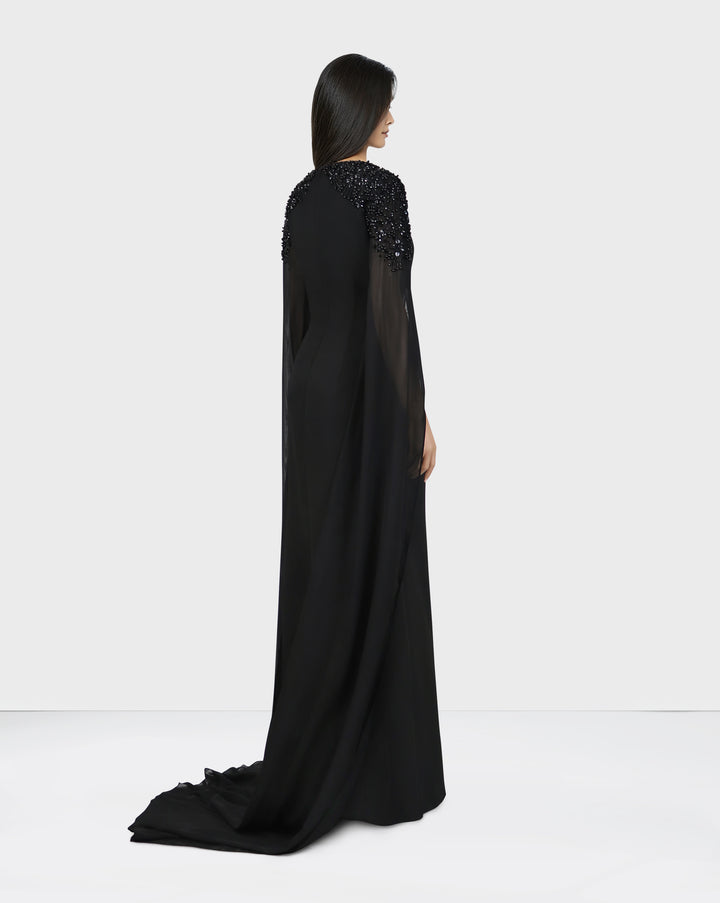 Beaded shoulders black dress with cape sleeves -ODD-Zoella