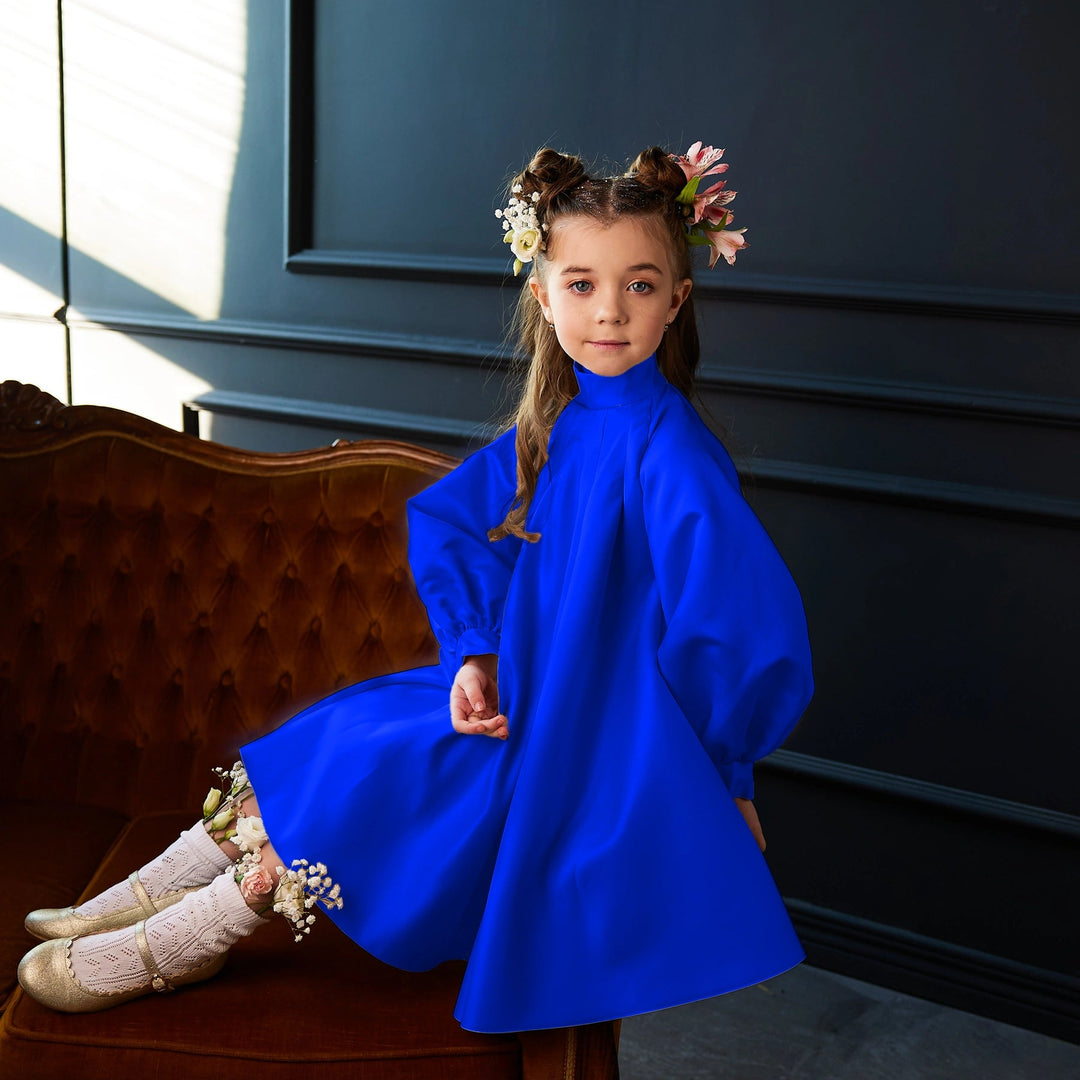 High-Neck A-Line Dress with Balloon Sleeves – PETALIA