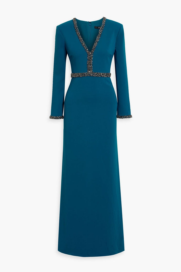 embellished deep-V long-sleeve gown – TEALR