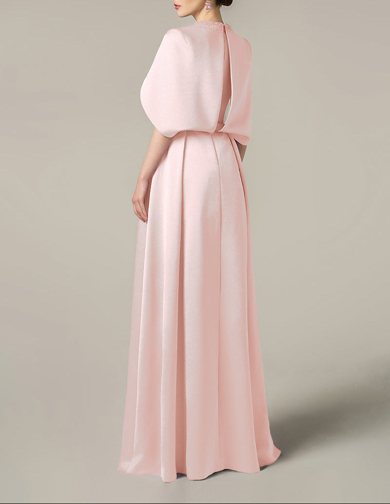embellished cape gown in blush satin – AURELIA