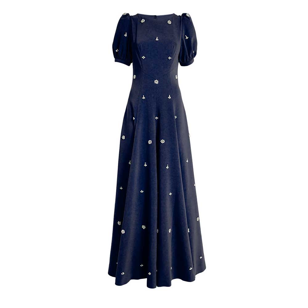 puff-sleeve embellished gown – NVY
