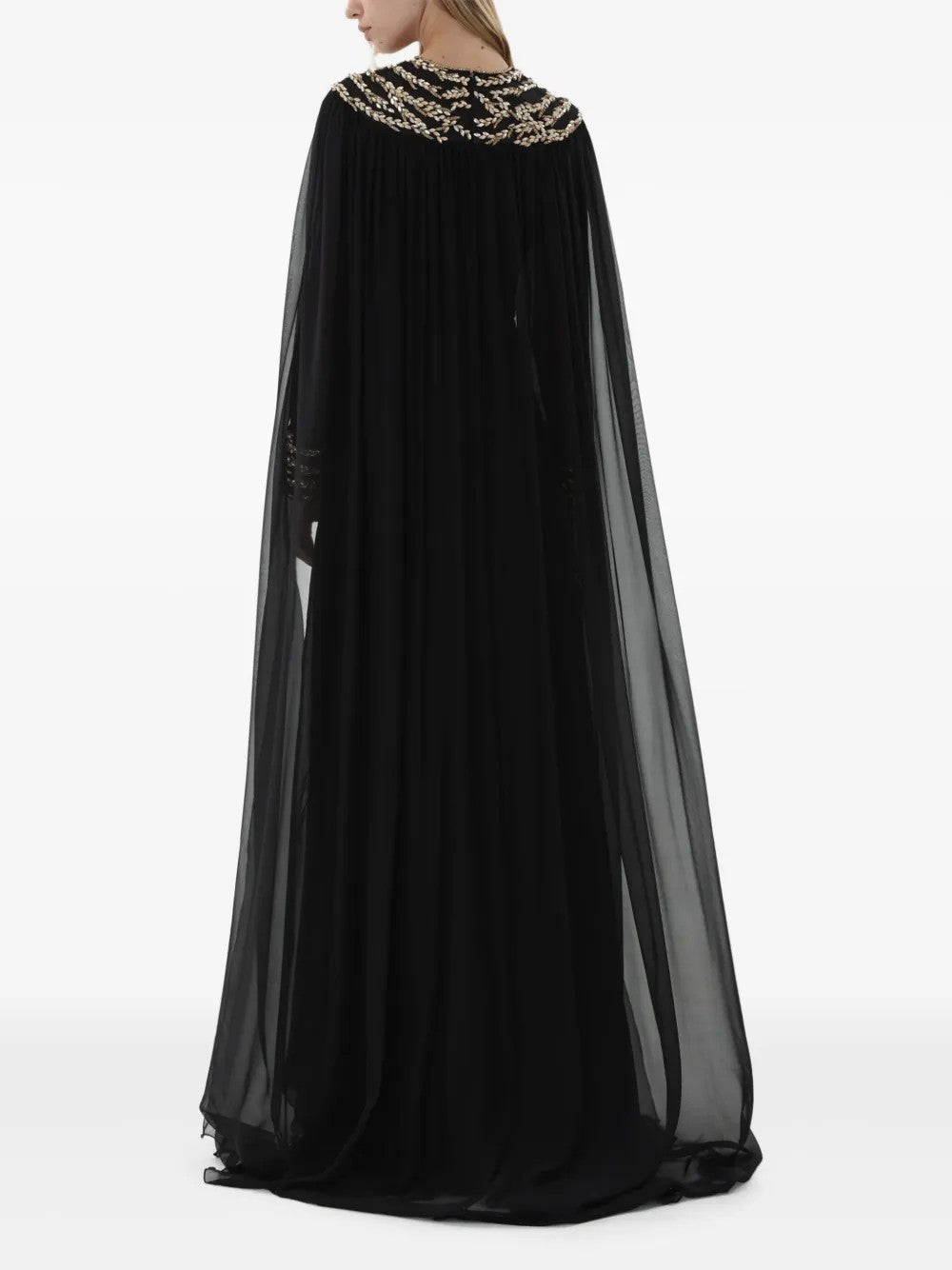 sheer cape gown with embellished neckline – NOIRS