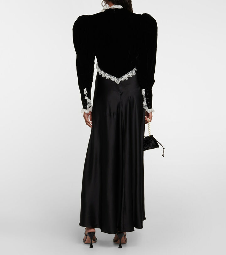 فستان من المخمل والساتان مع حواف من الدانتيل – نوير