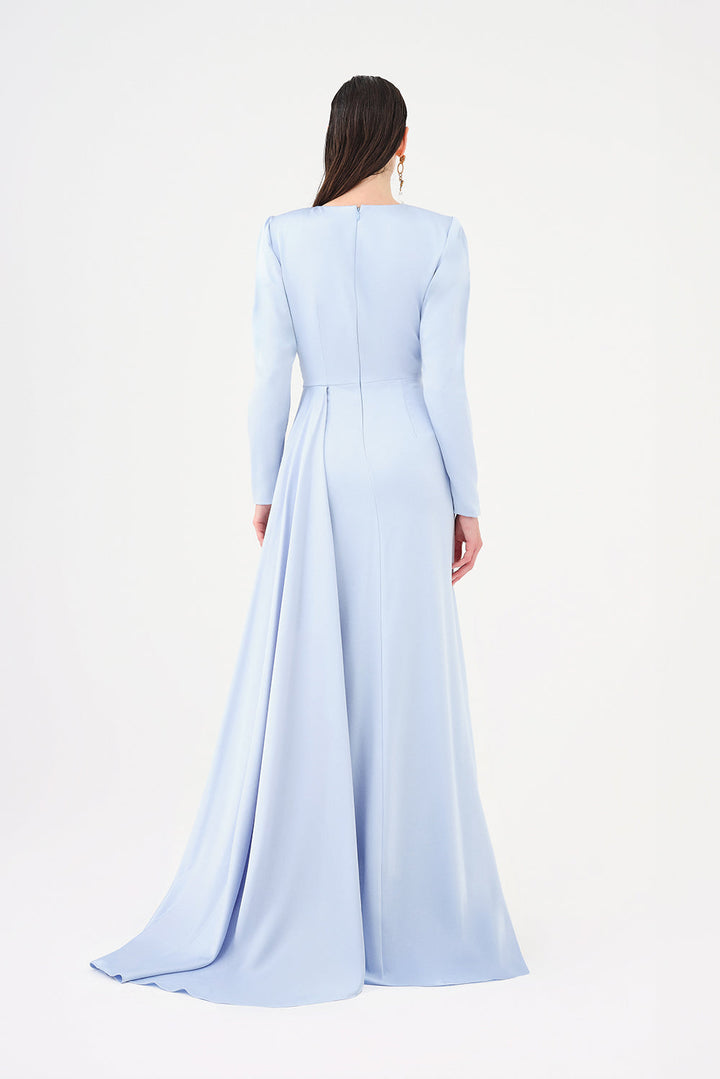long-sleeve draped waist evening gown – ROSÉVA