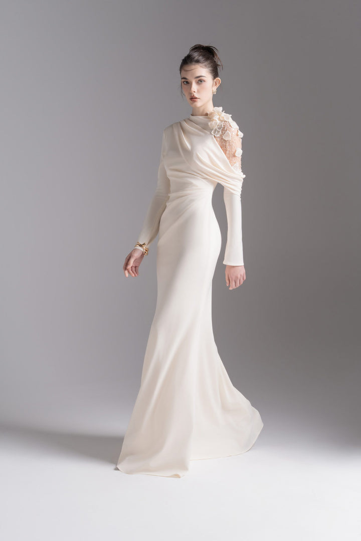 فستان مزين غير متماثل على الكتف – موسيقى ليلية