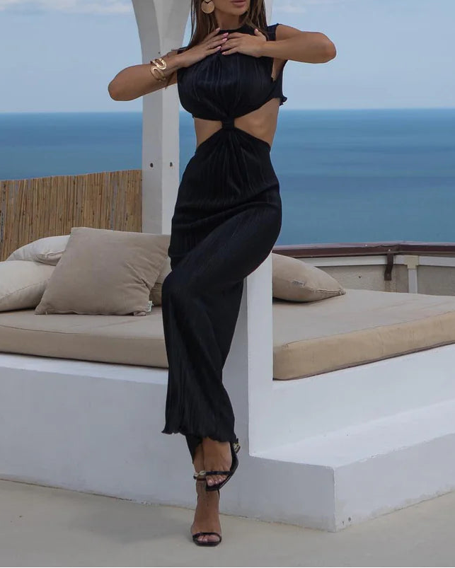 sleeveless pleated dress with front knot cutout – AURINDA