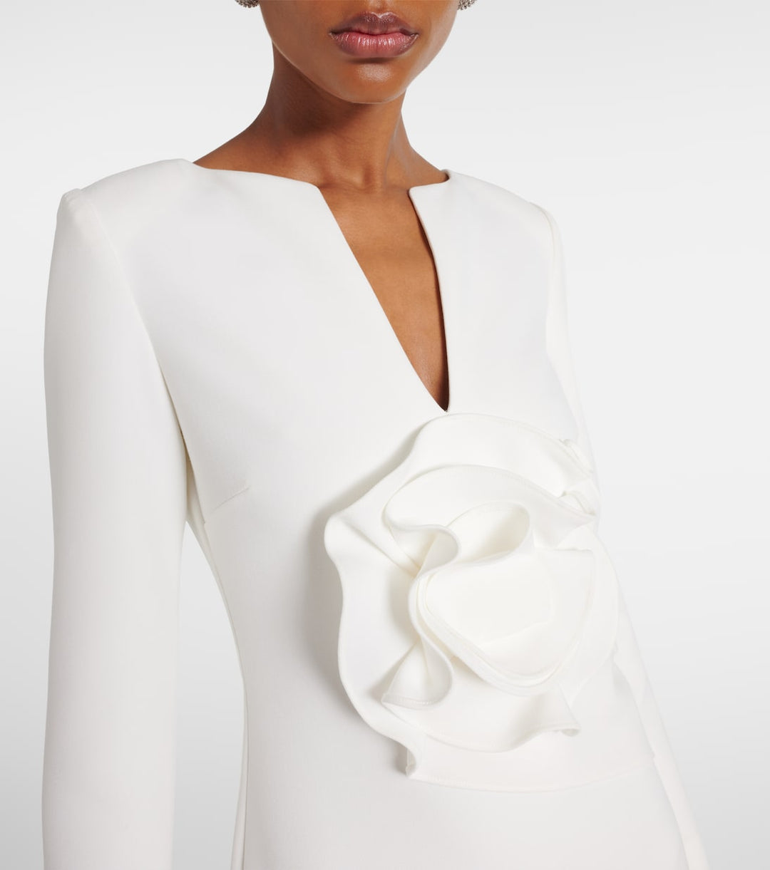 Long-sleeve column gown with sculpted floral waist detail – ROSA