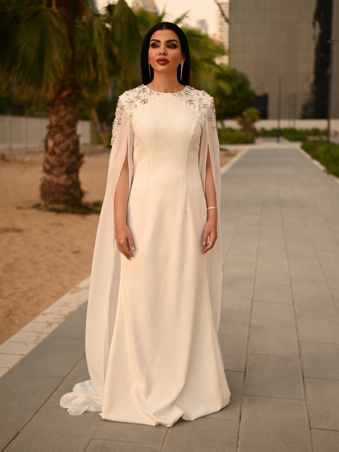 Embellished shoulder cape gown – Lorila