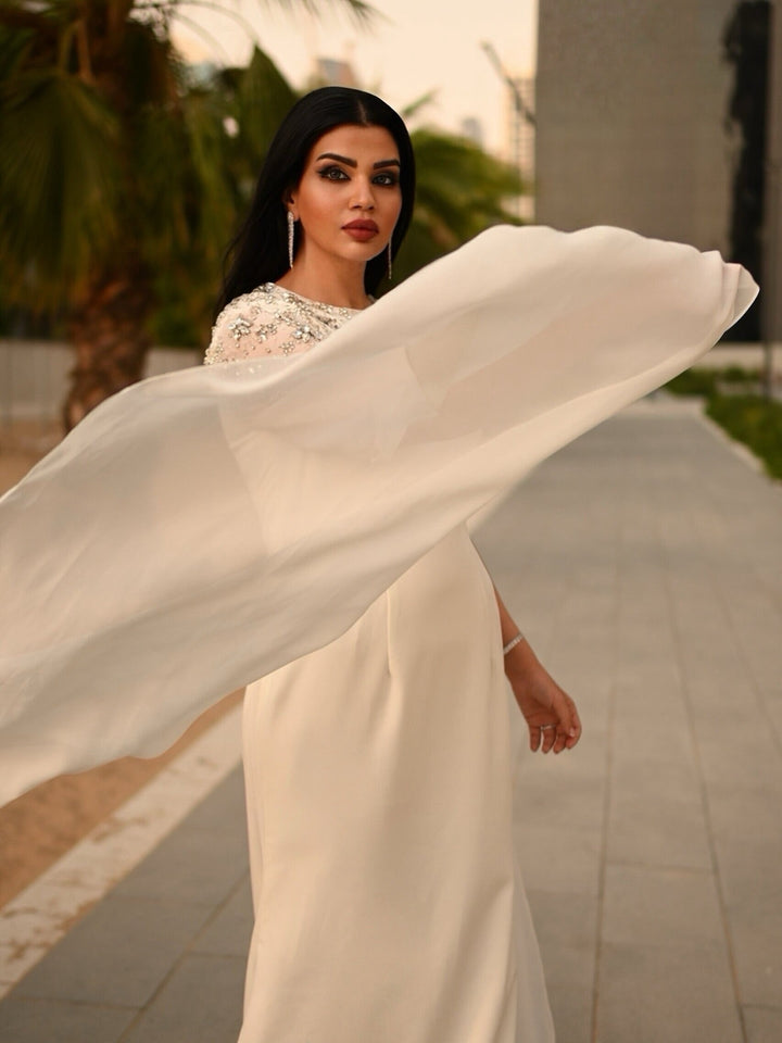 Embellished shoulder cape gown – Lorila