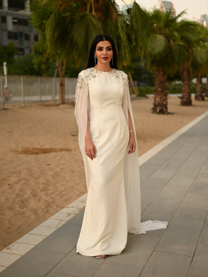 Embellished shoulder cape gown – Lorila