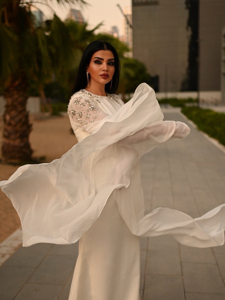 Embellished shoulder cape gown – Lorila