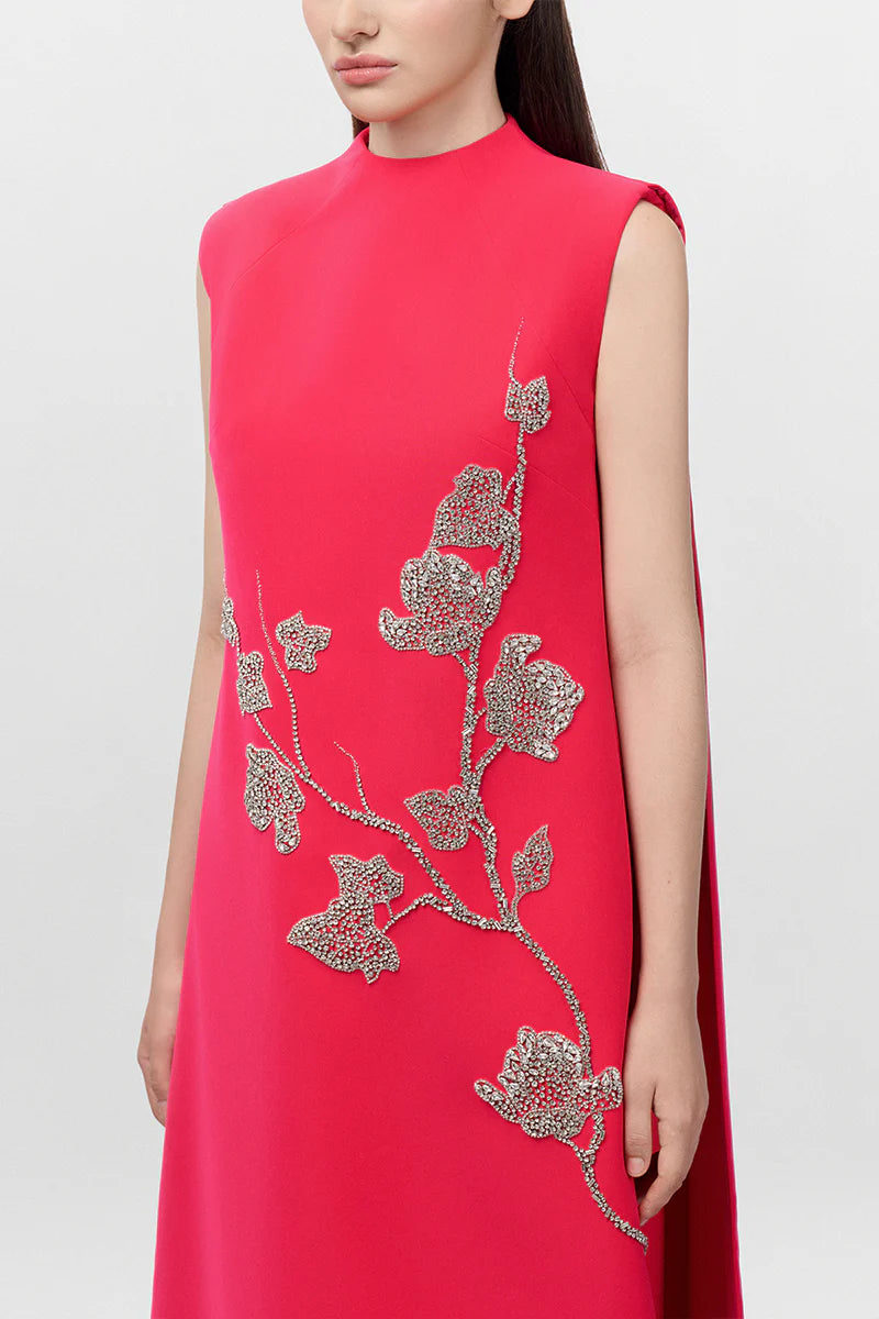 فستان بدون أكمام بتصميم حرف A مزين بزهور كريستالية – أريا