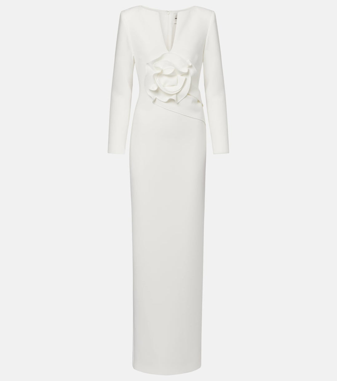 Long-sleeve column gown with sculpted floral waist detail – ROSA