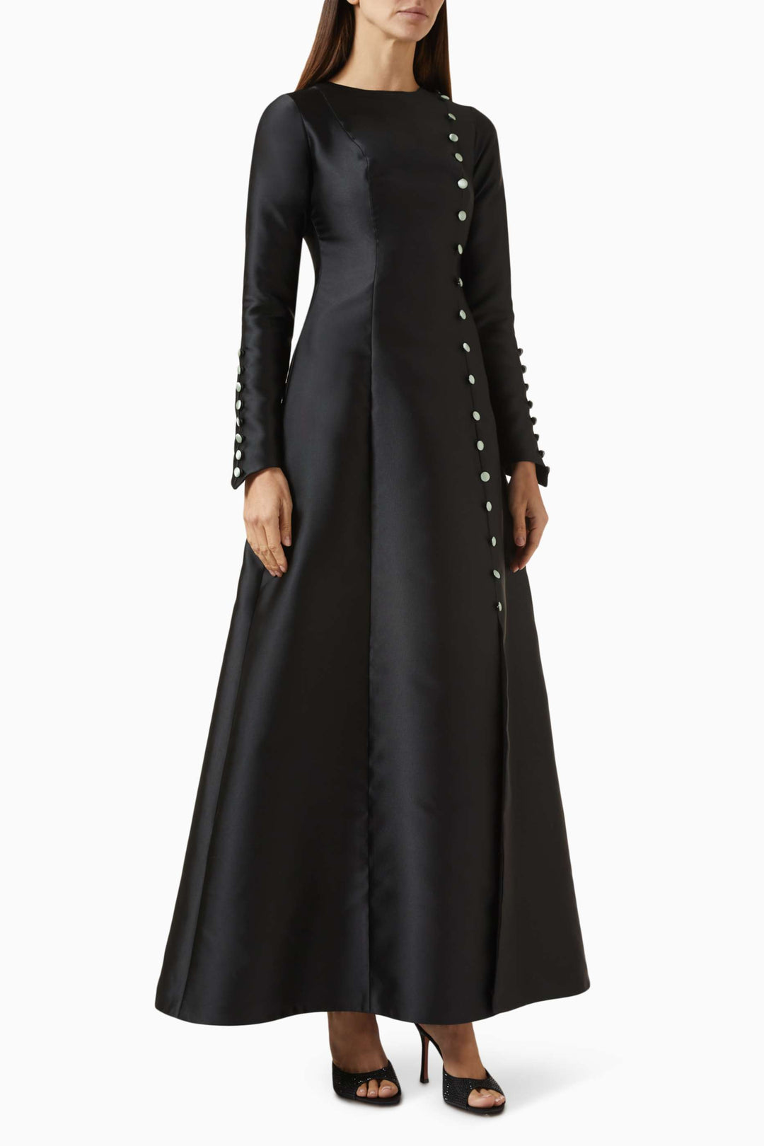 satin long-sleeve gown with button detailing – MINT GRACE