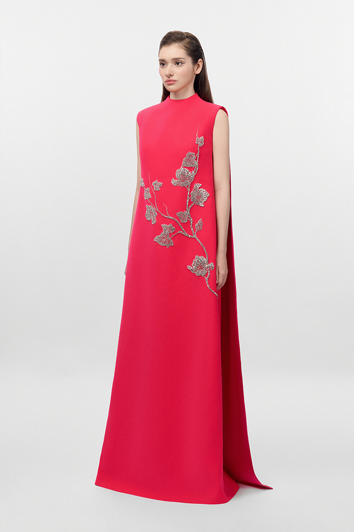 فستان بدون أكمام بتصميم حرف A مزين بزهور كريستالية – أريا