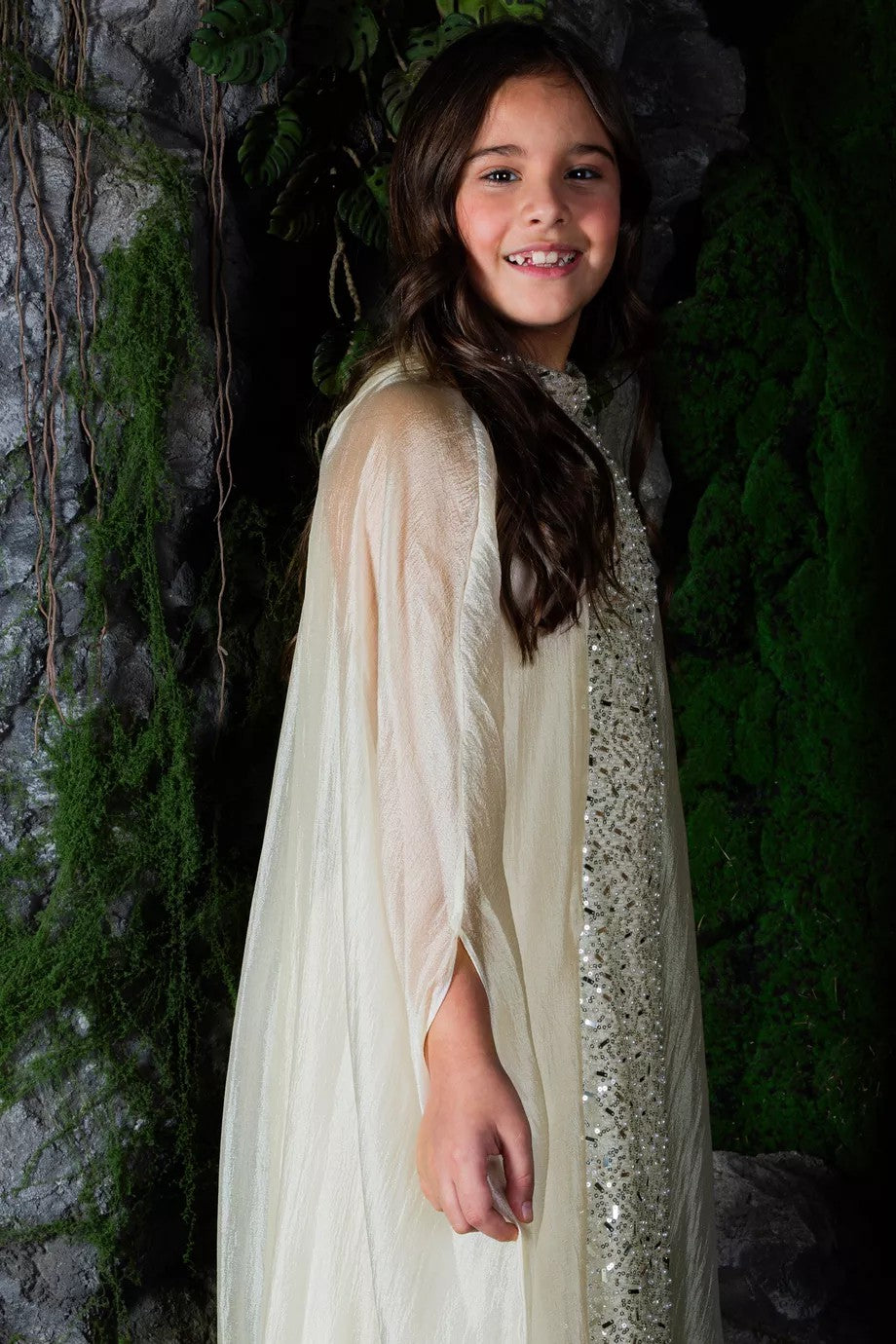 Sequin Column Maxi Dress with Sheer Cape Overlay – BLUSH