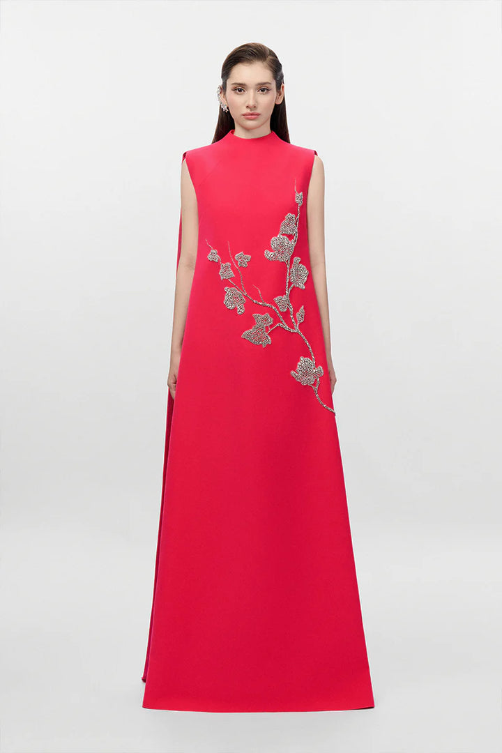 فستان بدون أكمام بتصميم حرف A مزين بزهور كريستالية – أريا