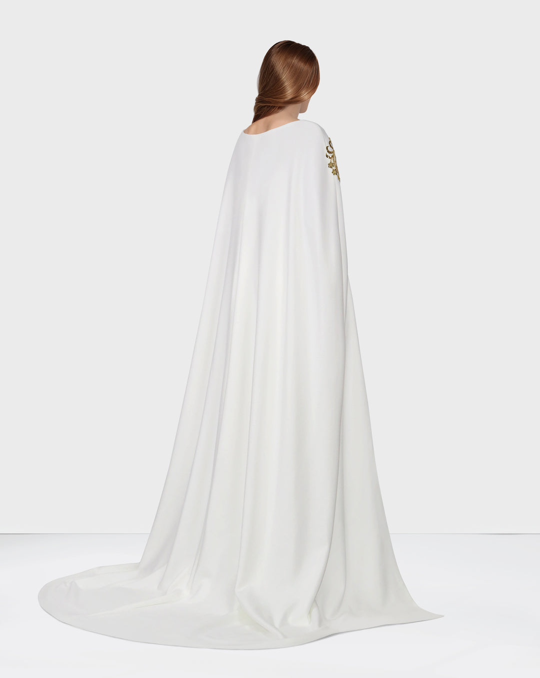 Strapless column dress with sequined maxi cape