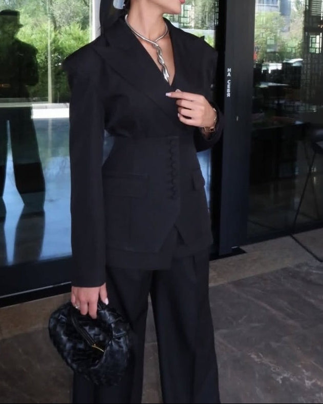 structured buttoned suit with wide-leg pants – KURELIP