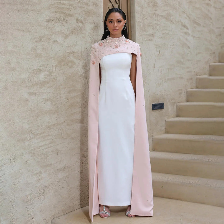 Embellished cape overlay gown – MONARCH