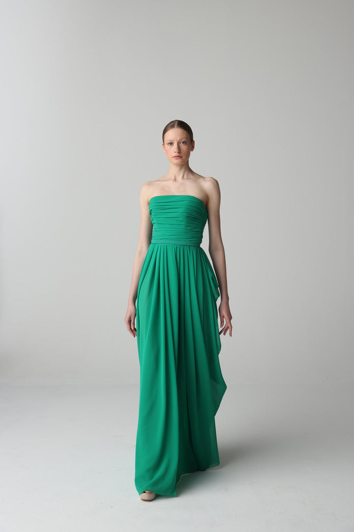 strapless ruched chiffon evening gown – ESMERAY