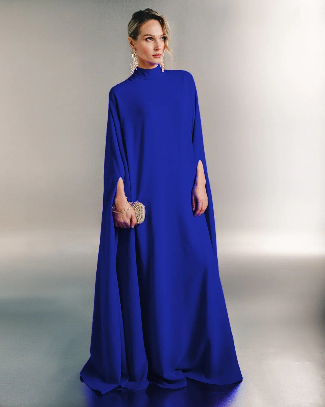 high-neck cape sleeve maxi gown – AMETHYST