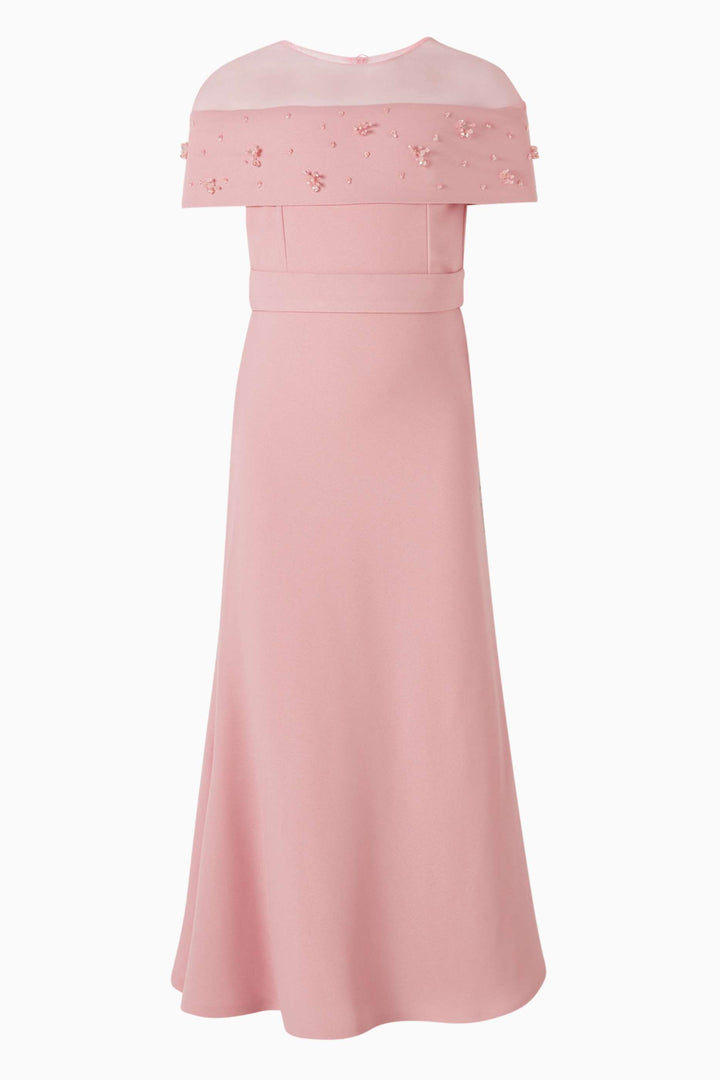 Blush A-Line Dress with Beaded Overlay Cape – ELARA