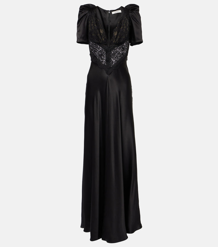 satin-lace gown with puff sleeves – SERAPHINA