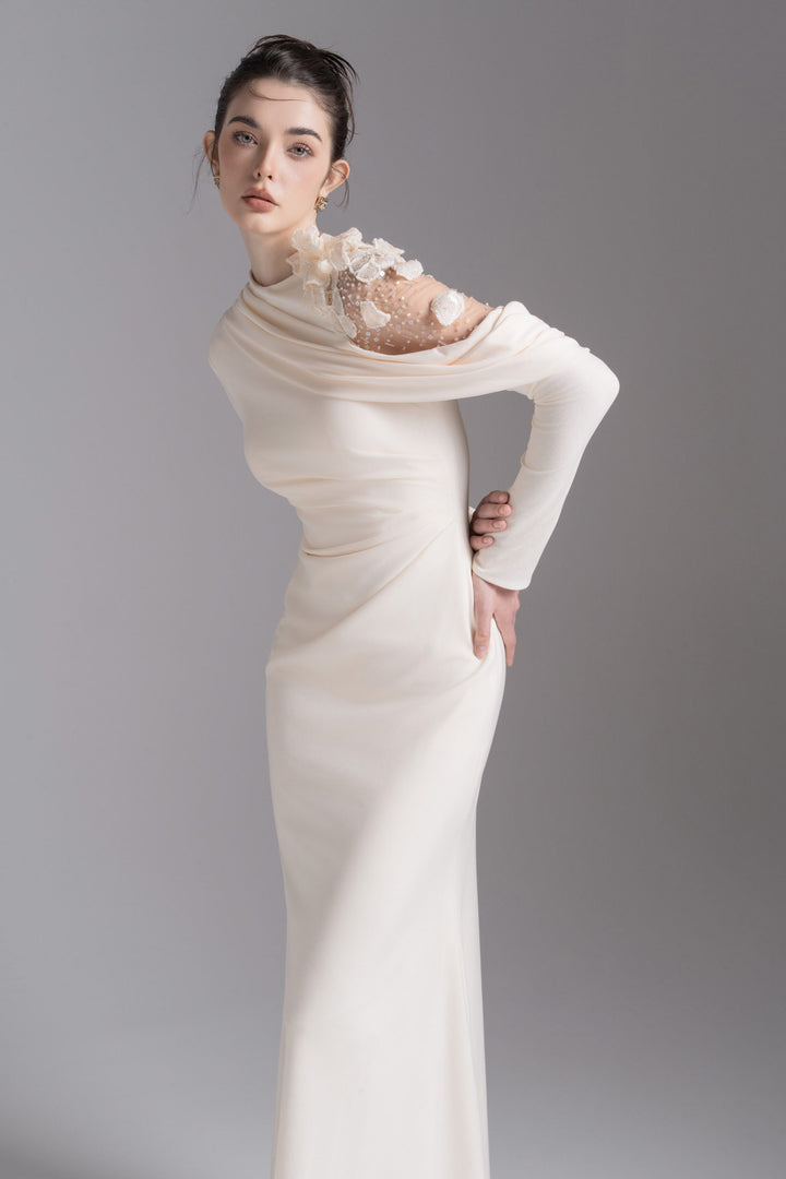 فستان مزين غير متماثل على الكتف – موسيقى ليلية