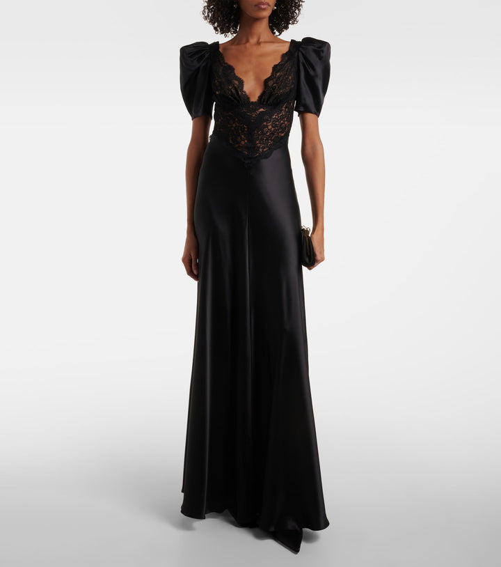satin-lace gown with puff sleeves – SERAPHINA