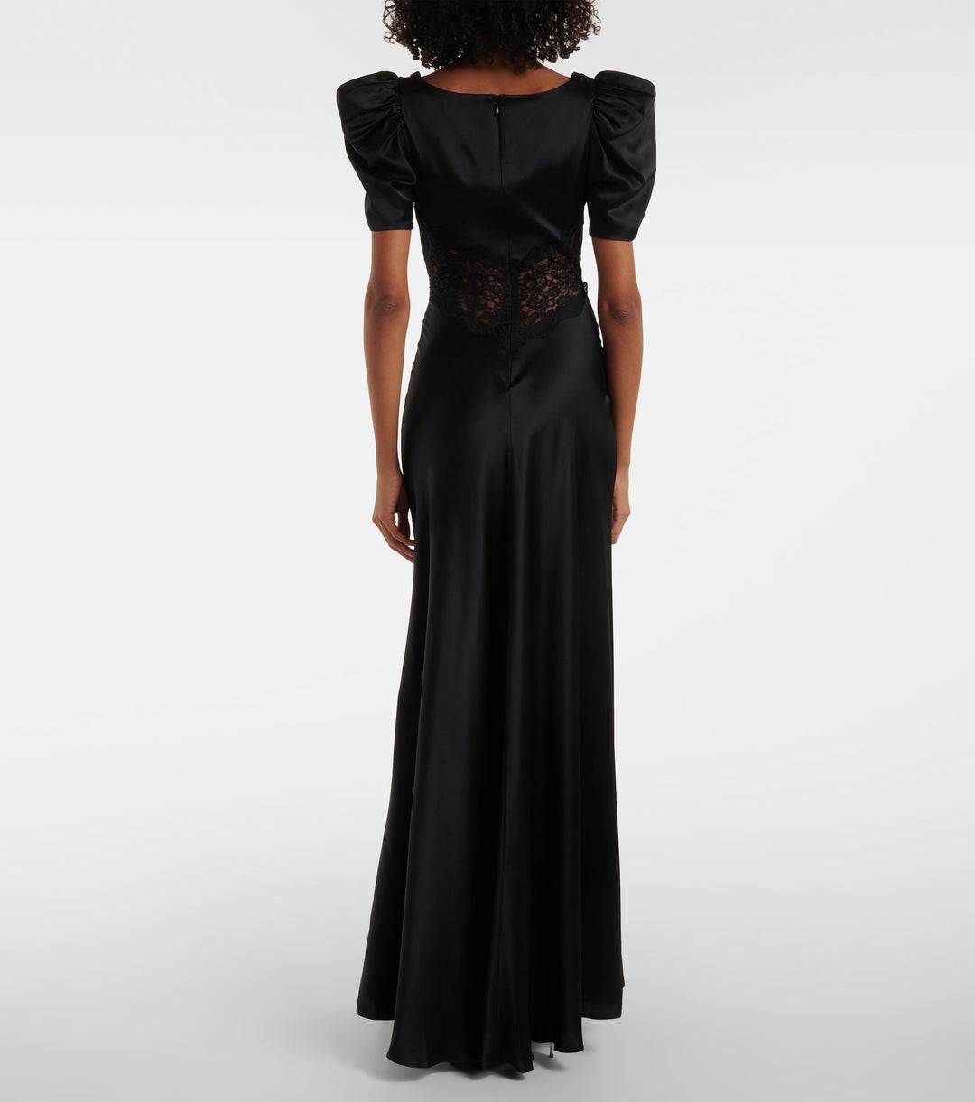 satin-lace gown with puff sleeves – SERAPHINA