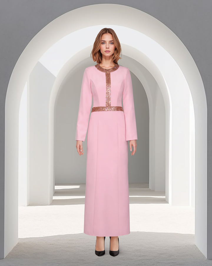 Tailored - beaded pink dress with ankle-length