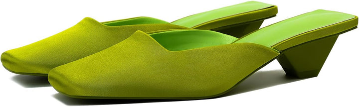 square toe satin mule with block heel - LINADI